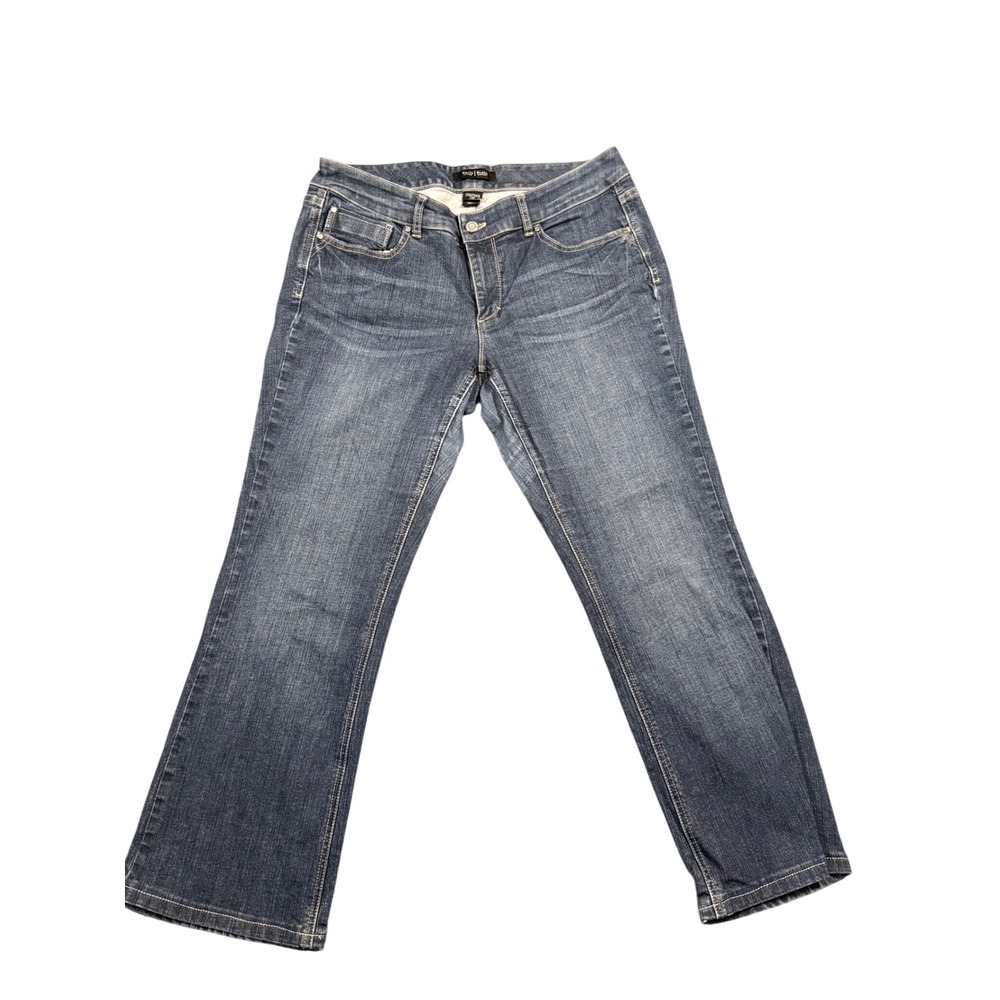 White House Black Market Women Contour Mid Rise Blue Denim Bootcut Jeans Sz 12R - Picture 1 of 6